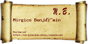 Mirgics Benjámin névjegykártya